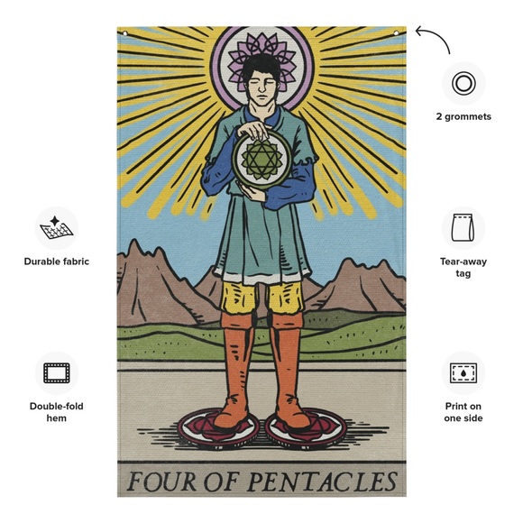 Three of Pentacles Tarot Card Wall Tapestry | Chakra Rendition Major Arcana - Picture 2 of 6